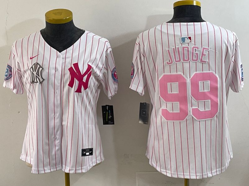 Women 2025 New York Yankees #99 Judge White Stripe Joint Name Nike MLB Jersey style 6207
